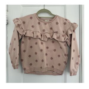 Rabbit+Bear Crewneck Floral Ruffle 100% Organic Cotton Pullover Sweatshirt Sz 8